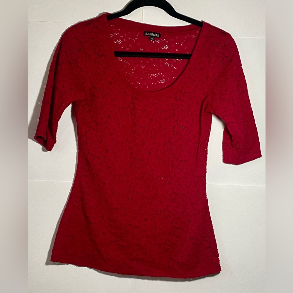 Women’s Short Sleeve Red Floral Lace Feminine Classic Work Office , Size Small - Picture 2 of 6